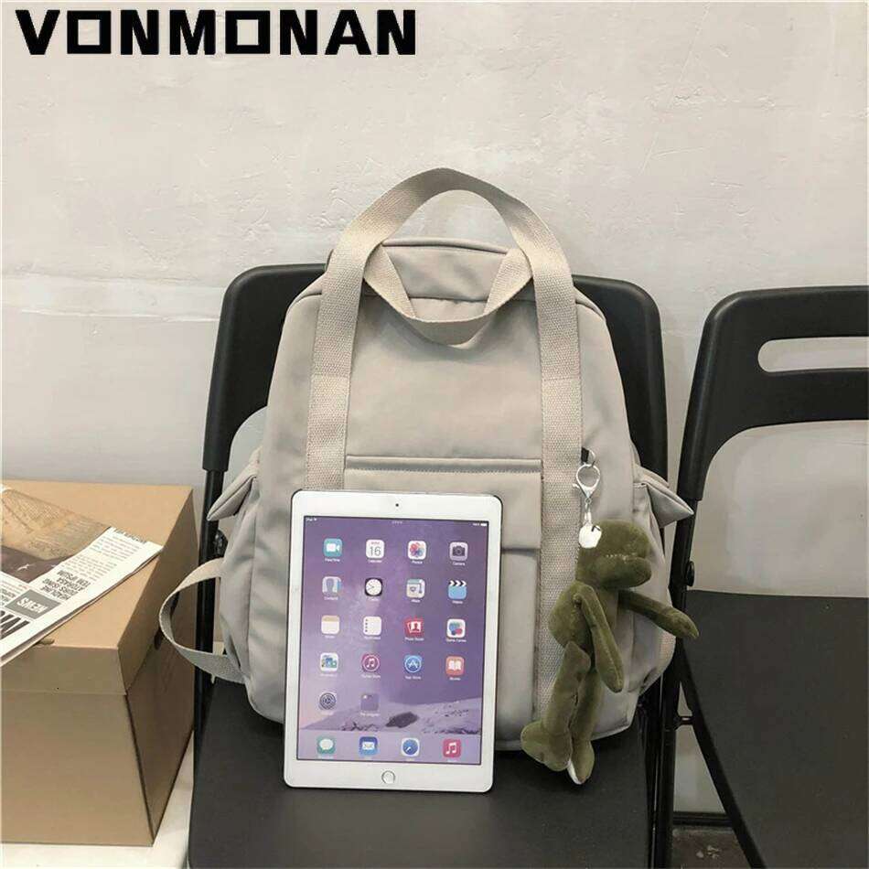 New Solid Color Women Waterproof Nylon Backpack Simple School for Teenage Girl Shoulder Travel Hand Book Bag Rucksack Z260124