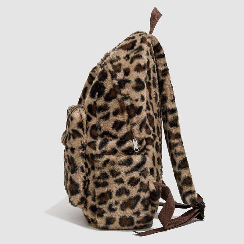 Autumn Winter Leopard Print Knapsack Casual Daypack Large Capacity Travel Laptop Backpack Retro Plush Student School Book Bag Z260124