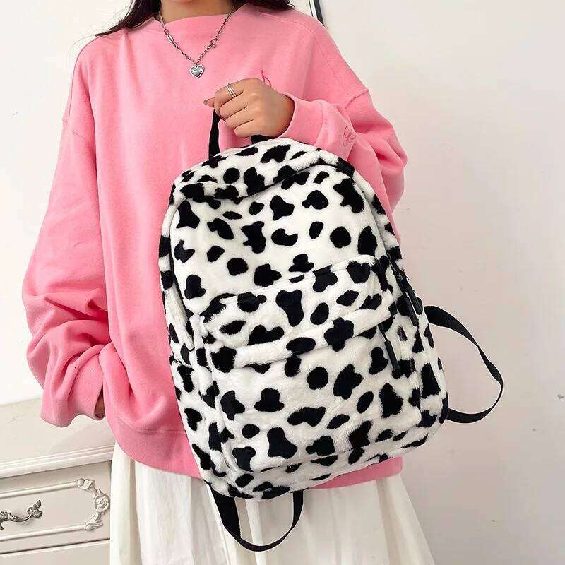 Plush Leopard Teenagers School Bag Large Capacity Fashion Students Bookbag Stylish Shoulder Backpack TravelOutdoor 2025 Z260124