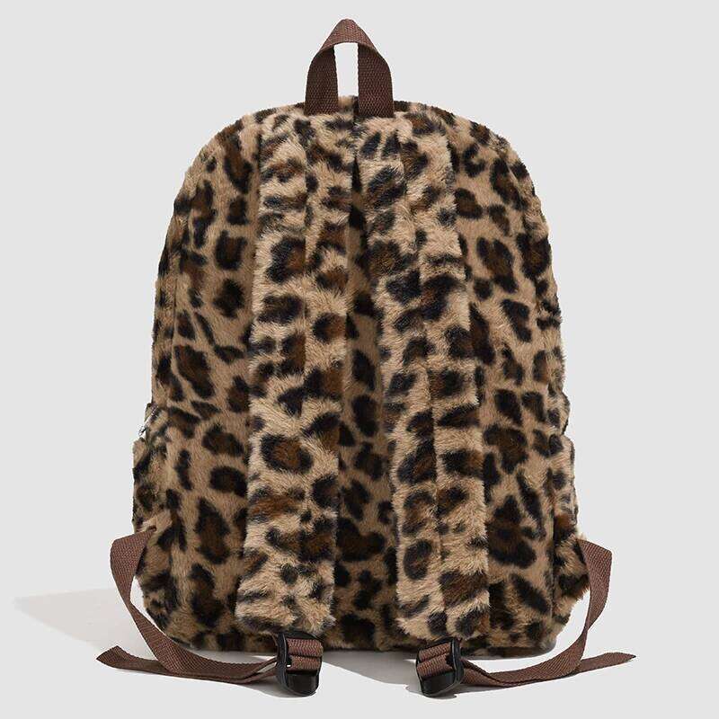Autumn Winter Leopard Print Knapsack Casual Daypack Large Capacity Travel Laptop Backpack Retro Plush Student School Book Bag Z260124