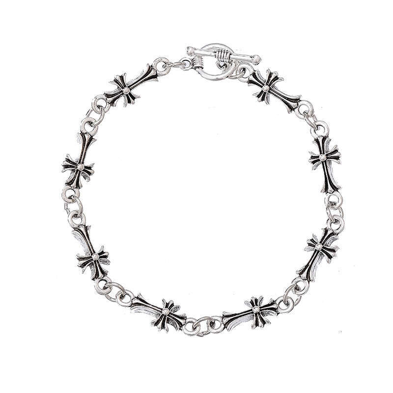 Unisex Vintage Silver Cross Flower Chain Bracelet Gothic Punk Toggle Clasp Jewelry Gothic Minimalist Fashion Jewelry