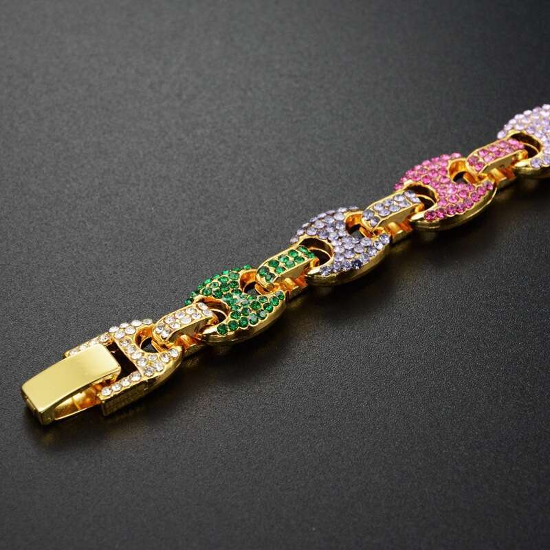 Hip-Hop & Hiphop Trend Rock Nightclub Bar Trendy Brand Street Alloy Accessories Colorful Diamond Double Hole Bracelet