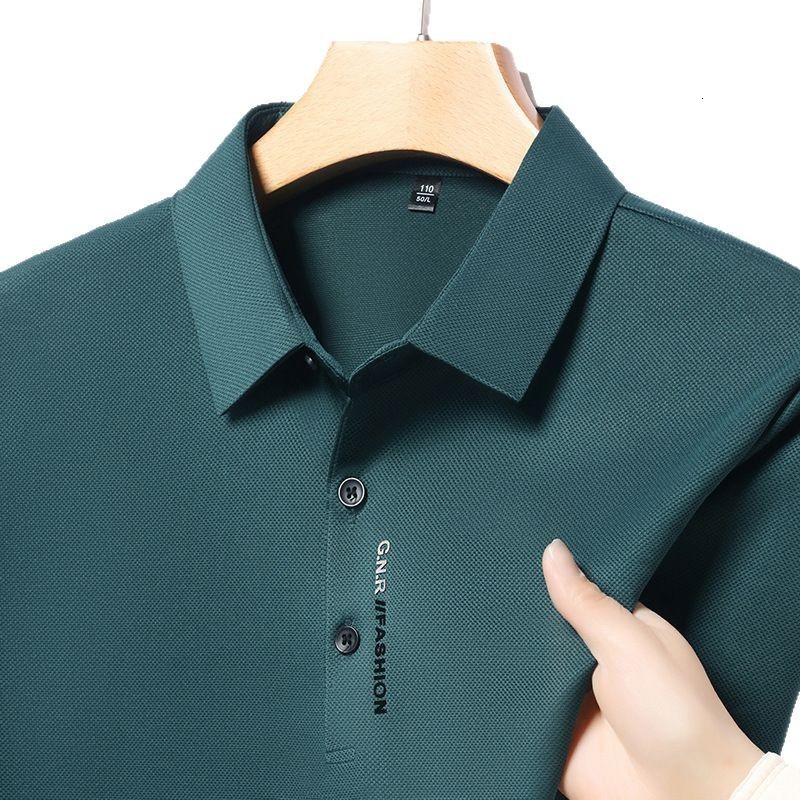 High end ice silk seamless breathable short sleeved T-shirt mens lapel summer trend letter embroidery casual polo shirt 240930CJ