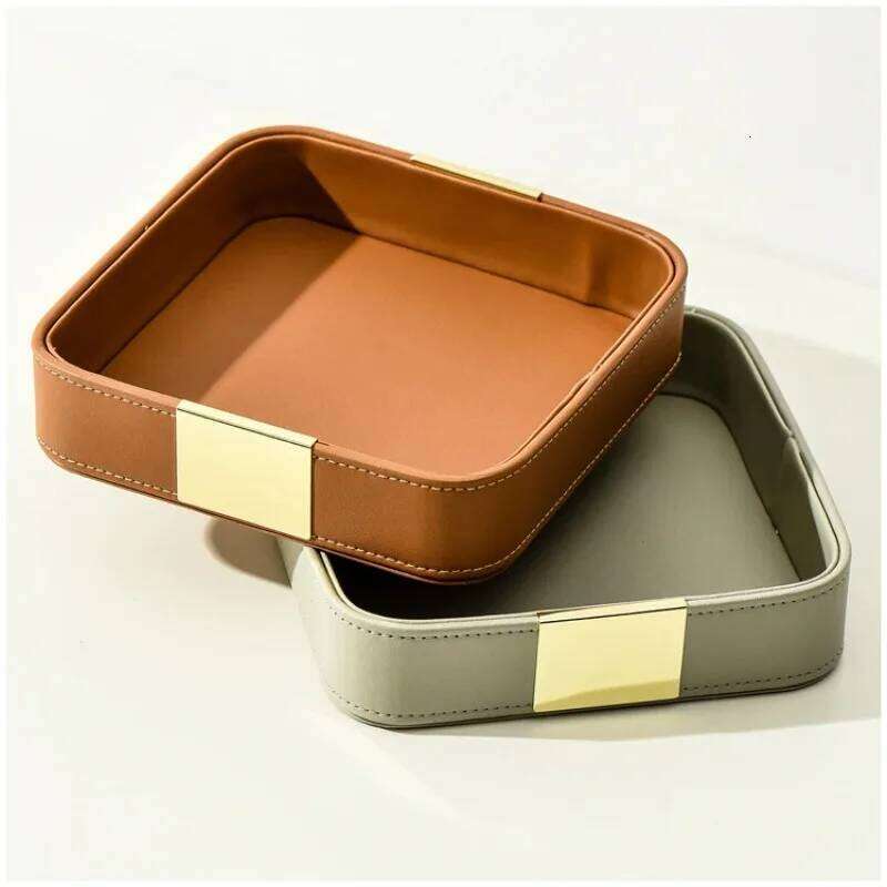 Light Luxury PU Leather Portable Makeup Organizer Storage Jewelry Ring Dish Entrance Key Holder Sundry Tray Jewellry