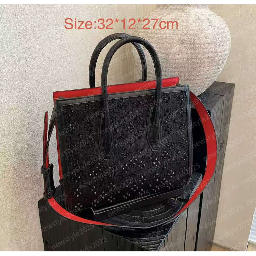Classic designer women's red rivet leather bottom tote shoulder crossbody handbag shopping bag High-quality fashion adjustable shoulder strap bag 83