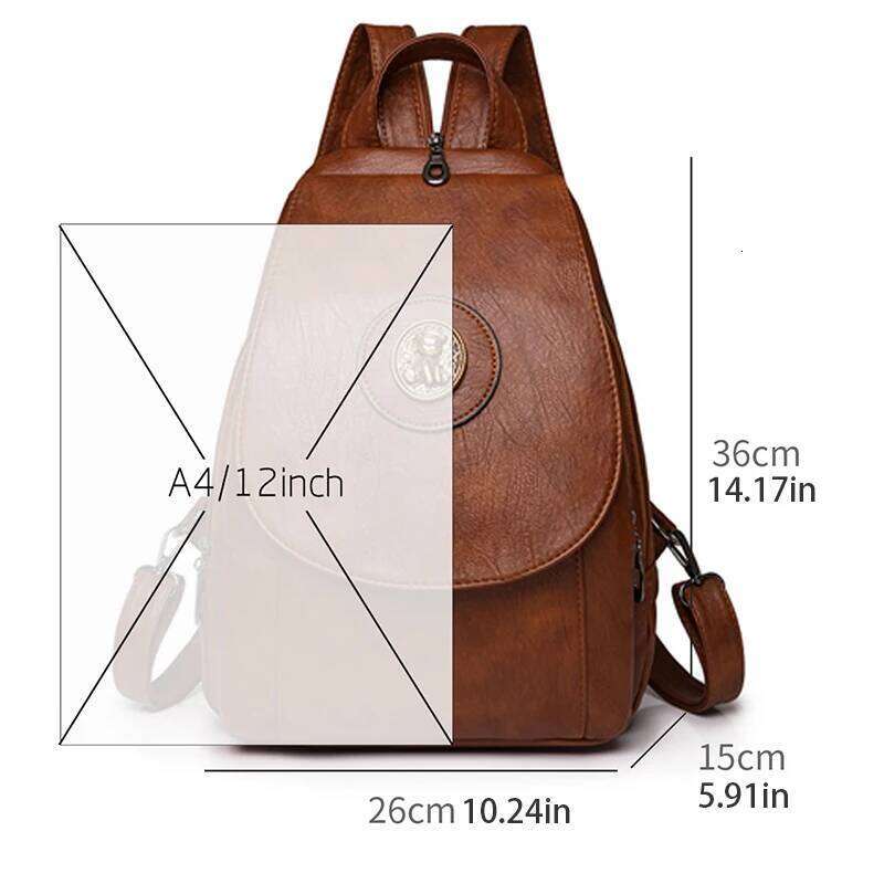 Retro women's synthetic leather backpack, adjustable shoulder straps, compartments, multiple carrying methods, suitable Z260124