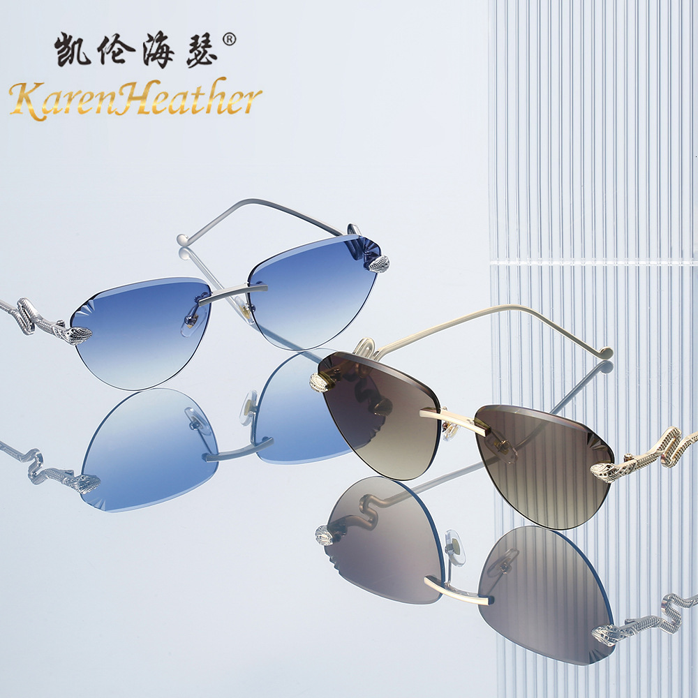 New Cat Eye Rimless Sunglasses 2026 European And American Style Cut Edge Fashion Snake Head Sunglasses For Women Luxury Fashion Eyewear UV Protection 