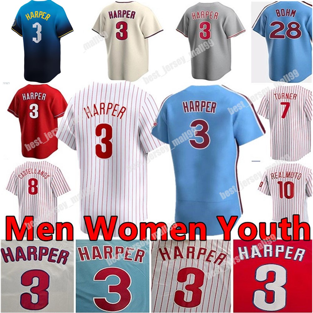 Custom Bryce 3 Harper Jhoan Duran Trea Turner Baseball Jersey Bryson Stott Kyle Schwarber J.T. Realmuto Alec Bohm Phillies Nick Castellanos Men Women Youth