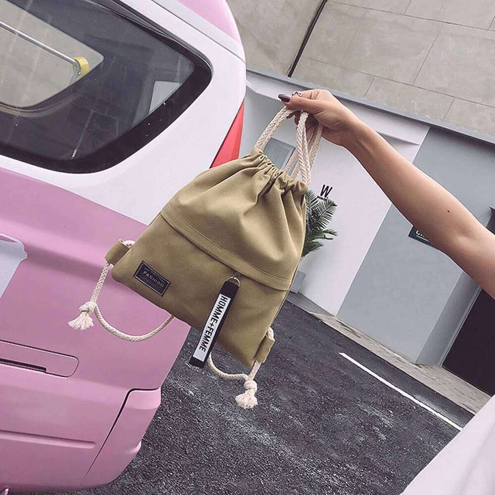 Canvas School Bag Double Shoulder Drawstring Pocket Portable Casual Backpack Women Men Travel Backpack-A-DH Z260124