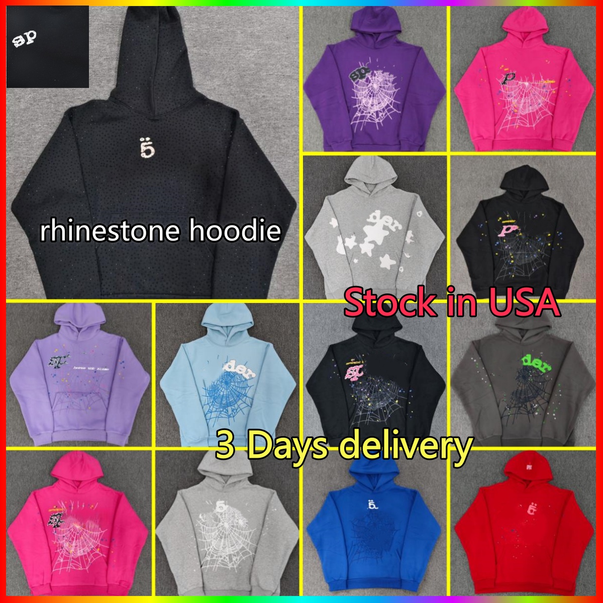 Spider Hoodie Designer Hoodie y2k Mens Hoodies Sweatpants Young Thug Women Spiderhoodie Puff Print Pullover hoody rhinestone studded hoodies