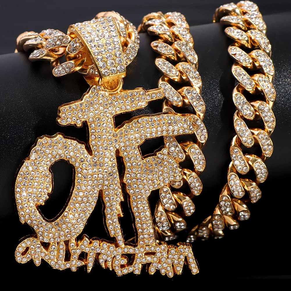 Hip Hop Style Full Drill OTF Letter Pendant Cuban Chain Necklace Trendy Cross-Border Street Dance Jewelry Unisex Alloy 260119