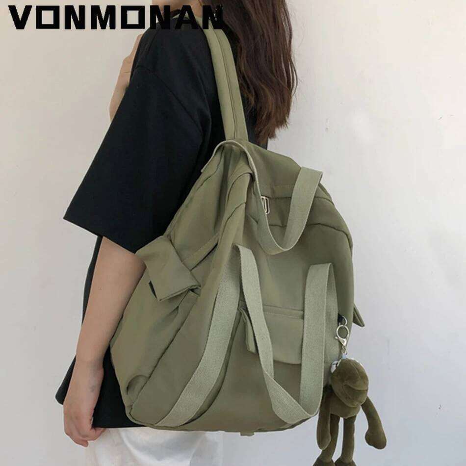 New Solid Color Women Waterproof Nylon Backpack Simple School for Teenage Girl Shoulder Travel Hand Book Bag Rucksack Z260124