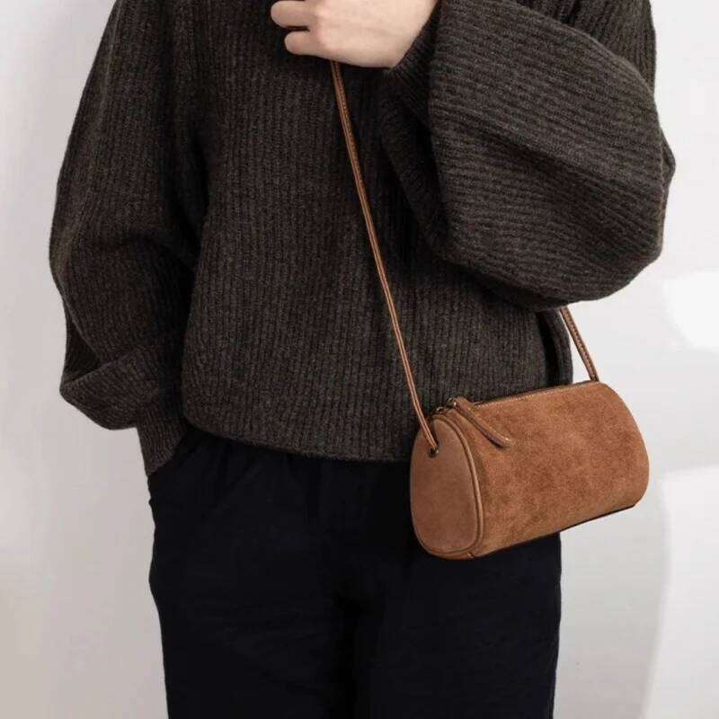 Shoulder New vintage suede cylindrical Matte shoulder crossbody Small round phone bag Z260124