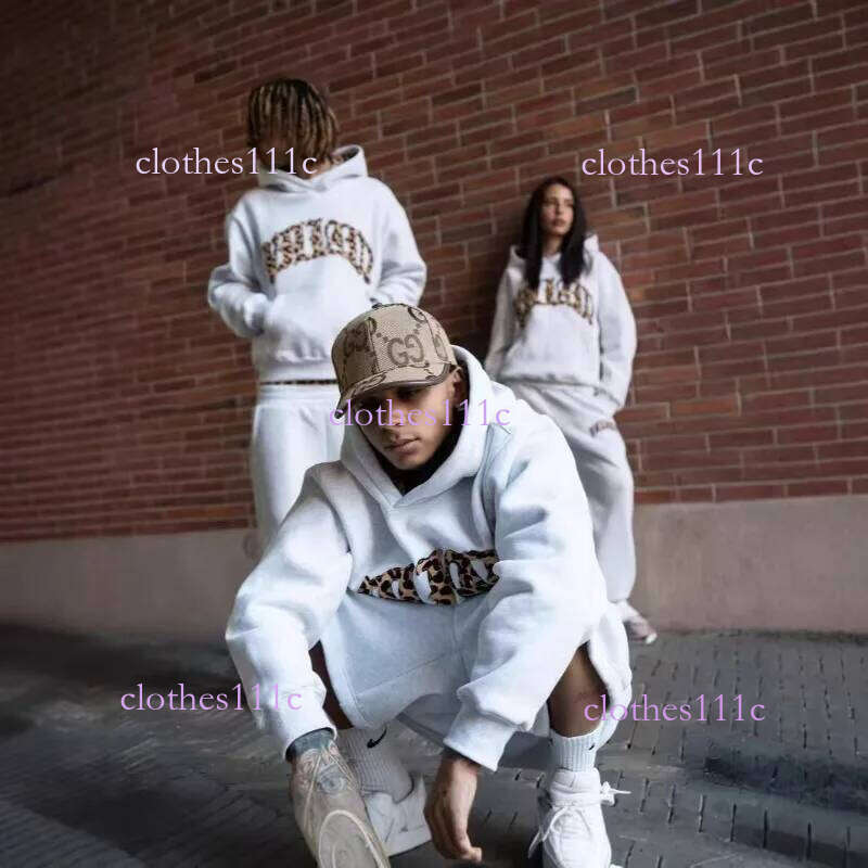 New Arrivals Street Fashion Leopard Print Letter Embroidered Men Sportswear Suit Y2k American Casual Retro Hoodie Trend Loose Clothing Luanyun
