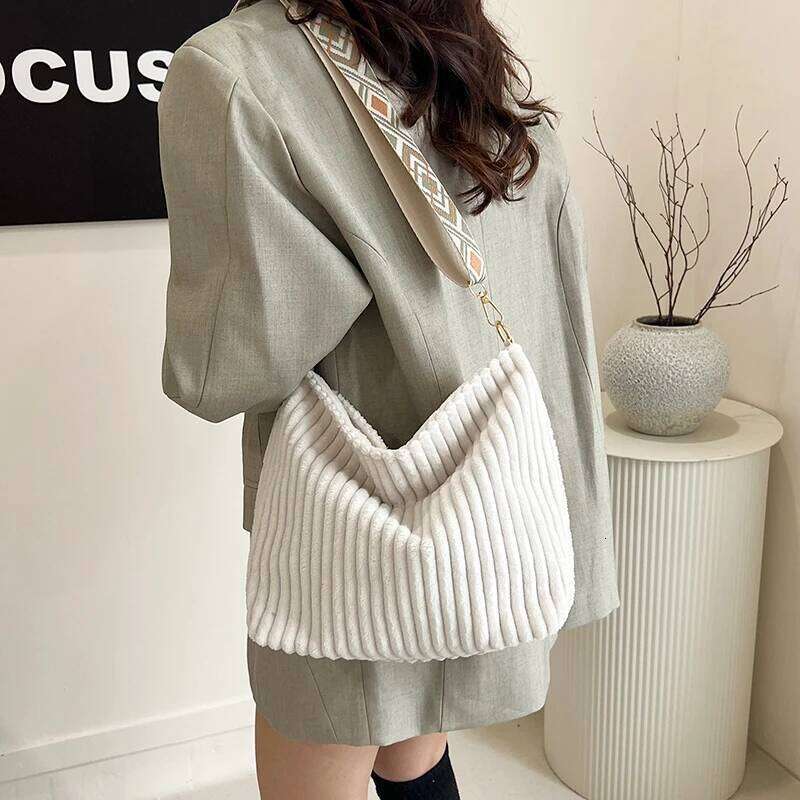 New Women Crossbody Soft Corduroy Shoulder Bag Large Capacity Female Purse With Zipper For Commute Outings Street Fashion Z260124