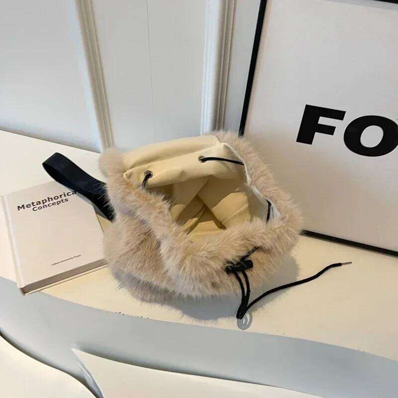 2026 Casual Faux Fur Backpack for Women Drawstring Flap Closure Large Capacity School Bag Trendy Travel Z260124