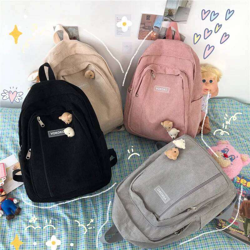 Stripe Corduroy Backpack Women, Cute Schoolbag for Teenage Girls and Boys, Luxury Harajuku Female Fashion Bag, Student Book Z260124