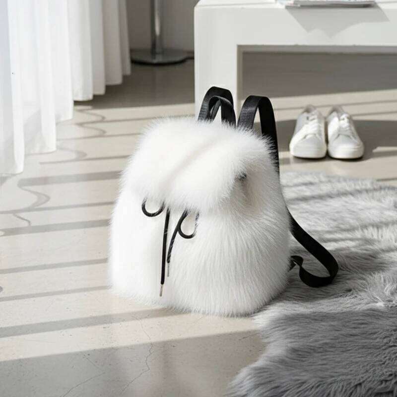 2026 Casual Faux Fur Backpack for Women Drawstring Flap Closure Large Capacity School Bag Trendy Travel Z260124