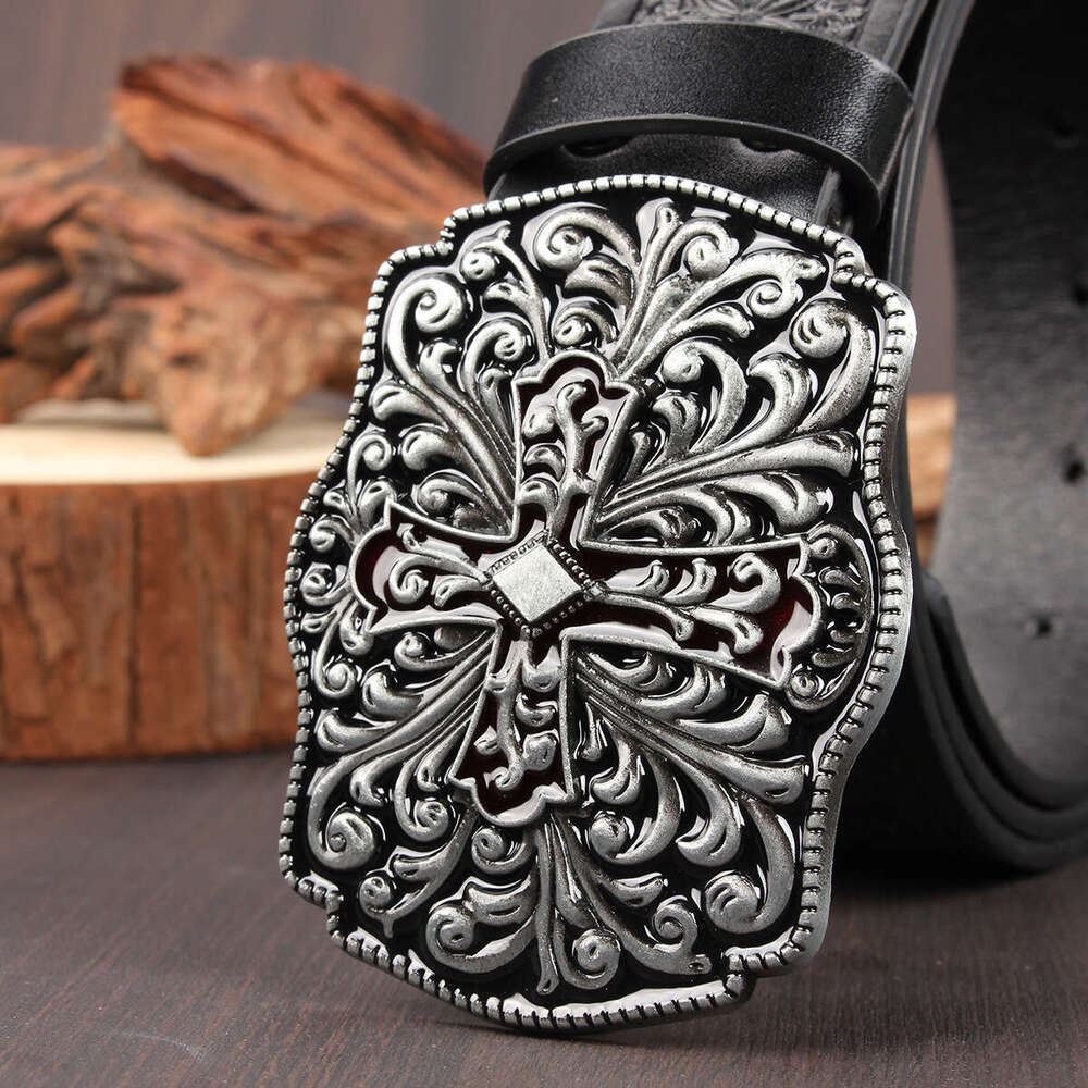 Men Belt Designer Free Shipping Gothic Retro Cross Buckle Embossed Pattern Versatile Waistband for Jeans Dresses