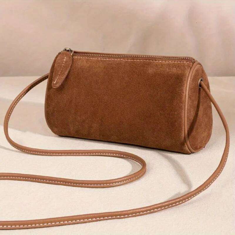 Shoulder New vintage suede cylindrical Matte shoulder crossbody Small round phone bag Z260124