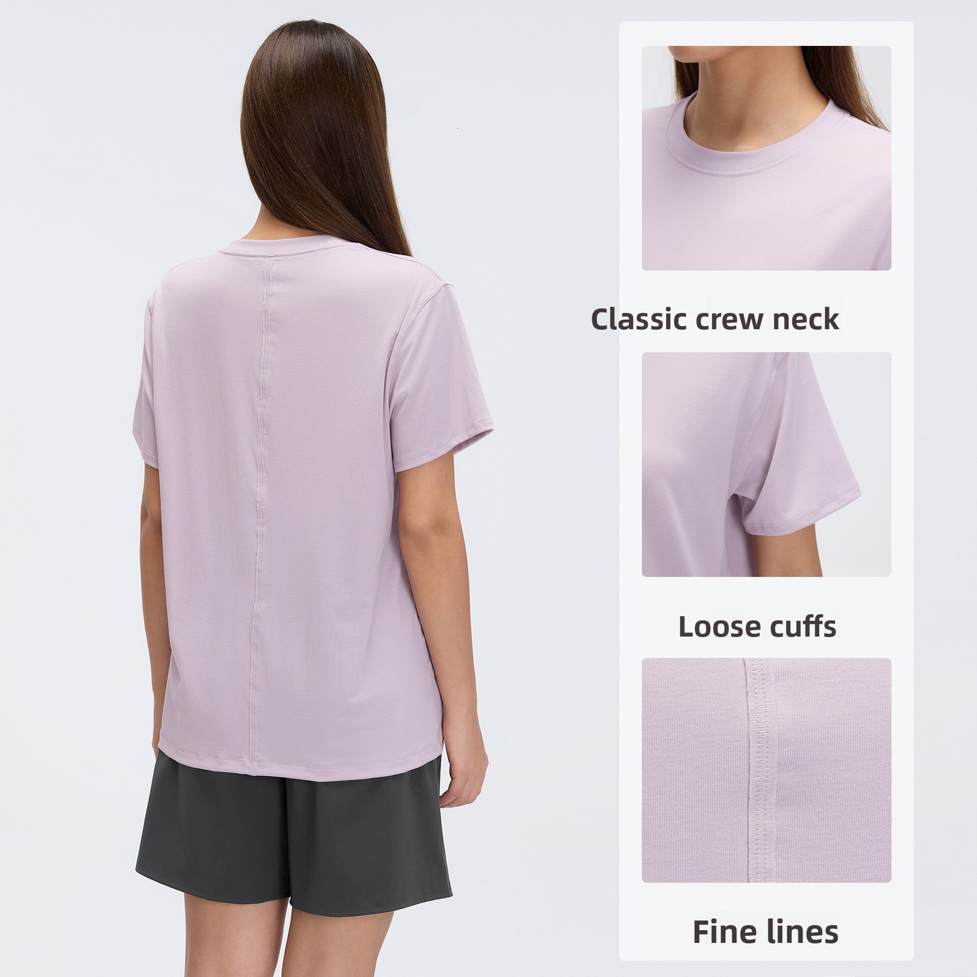 Round Neck Sports Short Sleeve Women's Summer Solid Color Versatile Running Fitness Top Casual Loose Breathable Yoga Wear D26088