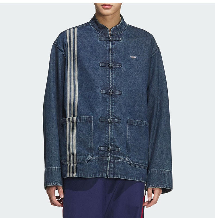 2026 Spring New Men's Striped Embroidered Logo Retro Sports Denim Chinese style Pan Button Jacket Coat JZ9928