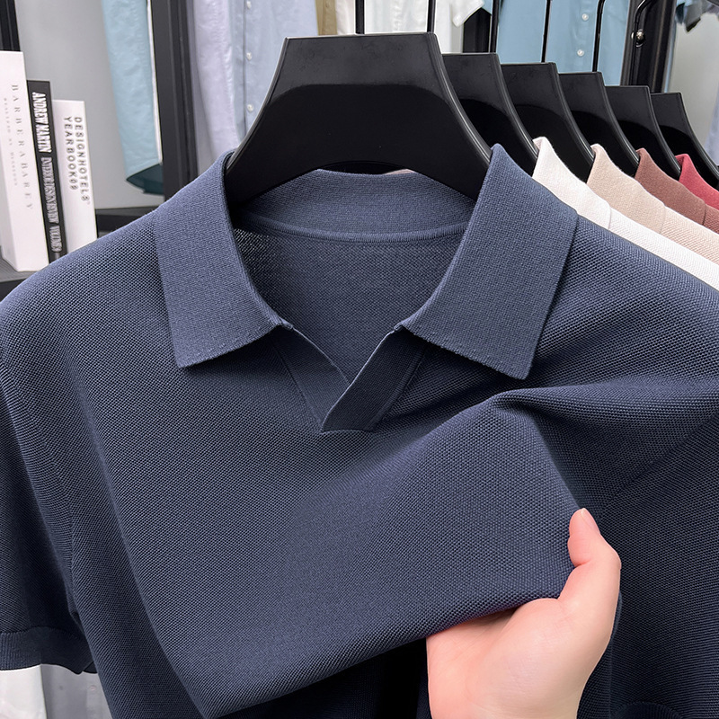 Japanese Cool Fiber Mens TurnDown Collar Polo Shirt Short Sleeve Xinjiang Cotton HighEnd Top Casual Versatile 250804