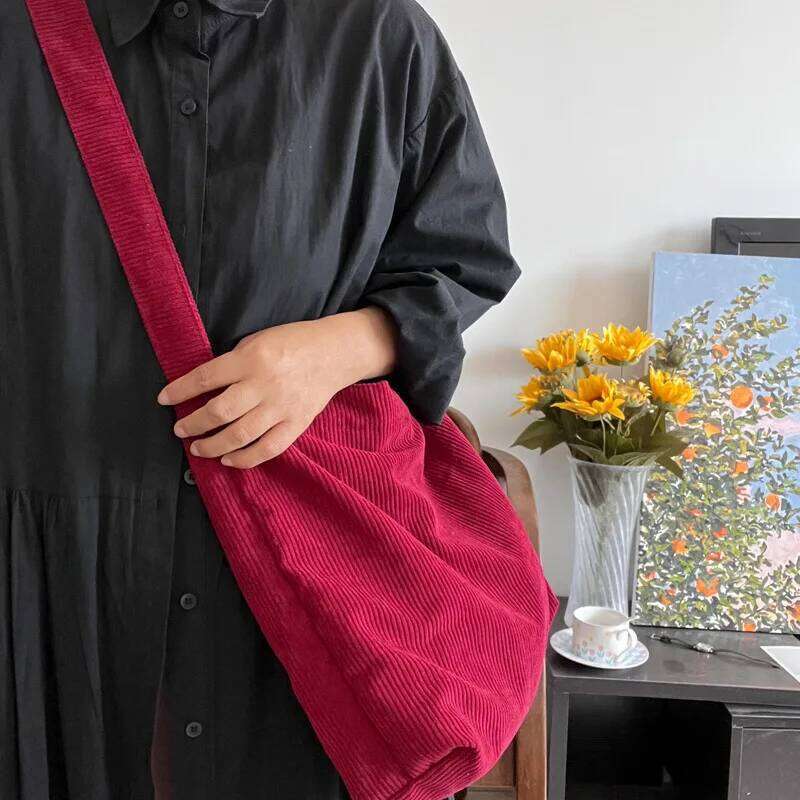 Retro Corduroy Women's Shoulder Bag Simple Large Capacity Female Casual Tote Crossbody Bags Solid Color Ladies Shopper Handbags Z260124