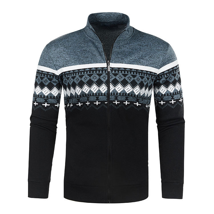 2026 New cardigan stand-up collar men's fleece jacket casual loose sweater Korean jacquard slim jacket knit cardigan