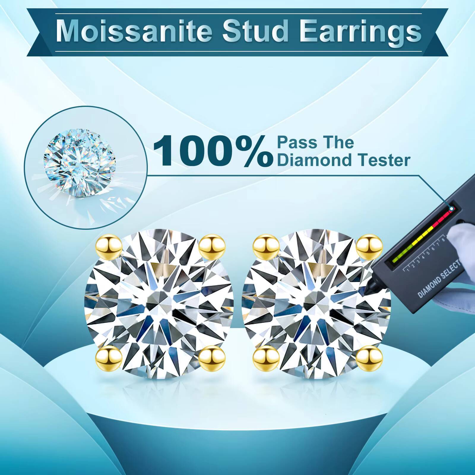 Luxury Mossanite Jewelry 3mm-11mm Classic Screw Back Gold 925 Sterling Silver VVS Moissanite Diamond Stud Earrings for Men Women