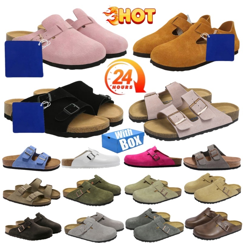 Designer Platform Bostons Clogs Flip Flop Leather Slides Buckle Women Mens Soft Footbed slipper Mocha Suede Black Taupe sandals Trainers Outdoor Arizonas Loafers