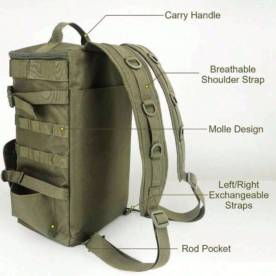 Bag with Rod Holders, Large Storage, Tackle Box Backpack Carrying Fishing Gear and Equipment, Gifts for Men Z260124