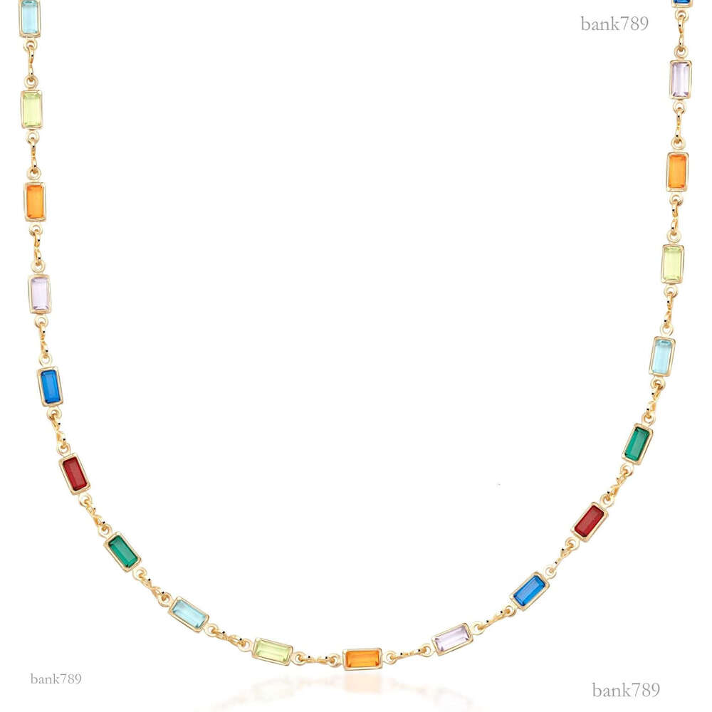18K Gold Plated Multi Stone Crystal Baguette Necklace for Women - Made