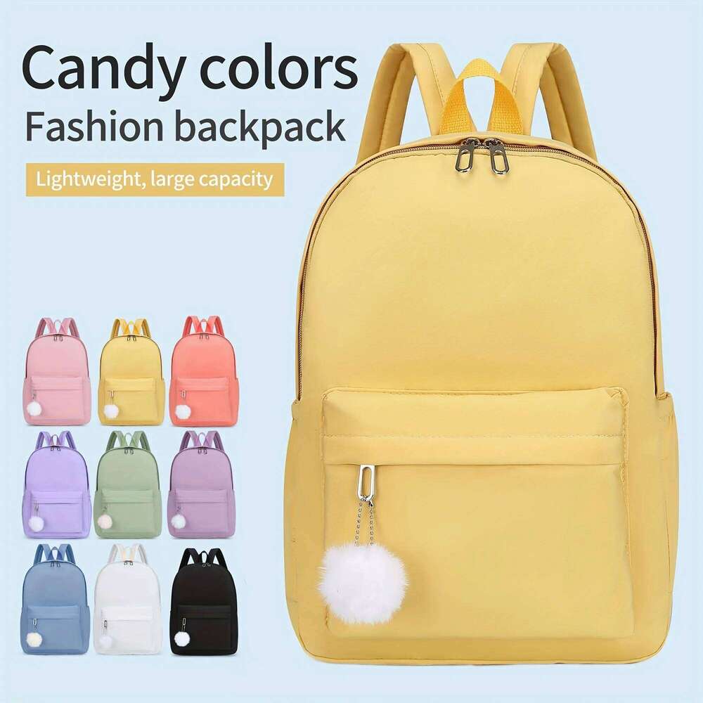 Large Capacity Casual Backpack, Macaron Color Fashionable Travel Bag, Simple College Style Z260124