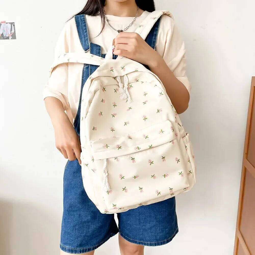 Korean Version Flower Student Shoulder Bag Teenage Cute Female Brand Nylon Schoolbag Canvas Backpack Z260124