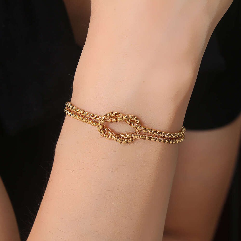 Bracelet Womens 18K Gold Plated Stainless Steel Cross Double Layer Bracelet Square Bead Chain European American Fashion Wholesale Jewelry