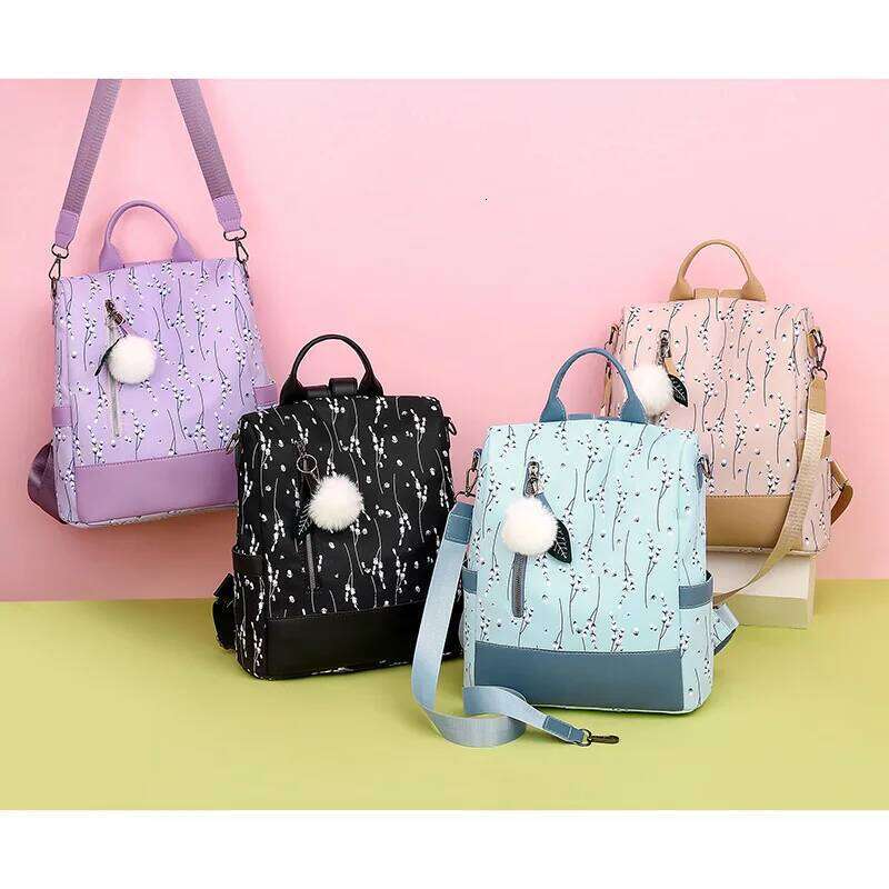 Fashion Printing Floral Backpack For Women Large Capacity School Bag Teenager Waterproof Oxford Rucksack Hairball Travel Pack Z260124