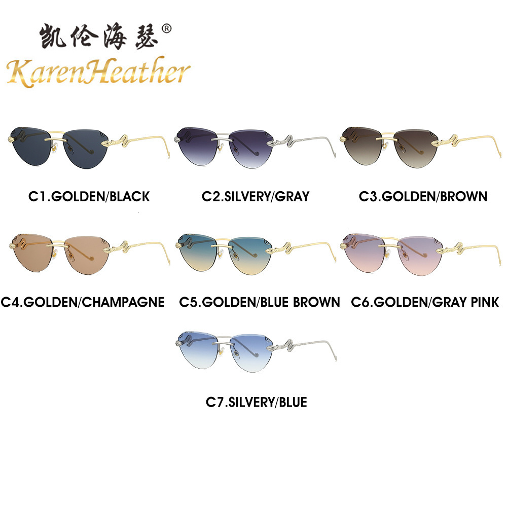 New Cat Eye Rimless Sunglasses 2026 European And American Style Cut Edge Fashion Snake Head Sunglasses For Women Luxury Fashion Eyewear UV Protection 