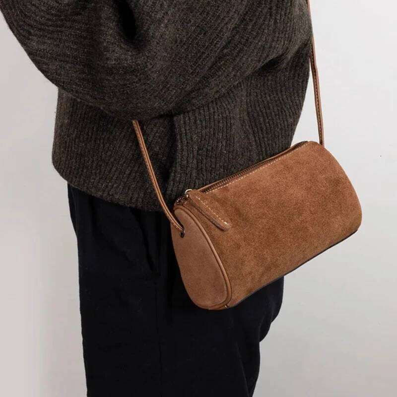 Shoulder New vintage suede cylindrical Matte shoulder crossbody Small round phone bag Z260124