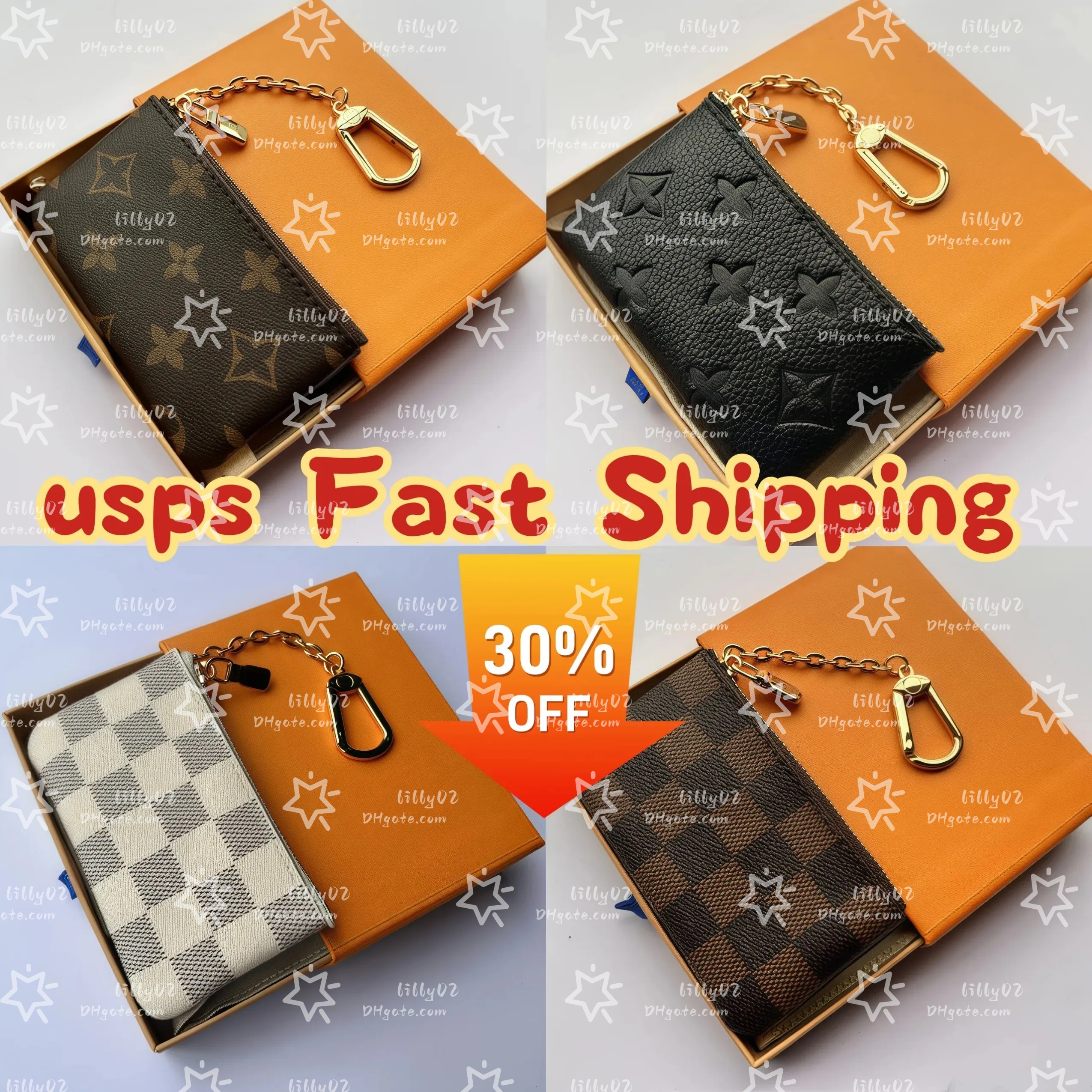 designer wallets bag 6 colors Keychain Ring KEY POUCH coin purse coin pouch Damier leather Credit Card Holder women bag small zipper purses Wallet with box M62650