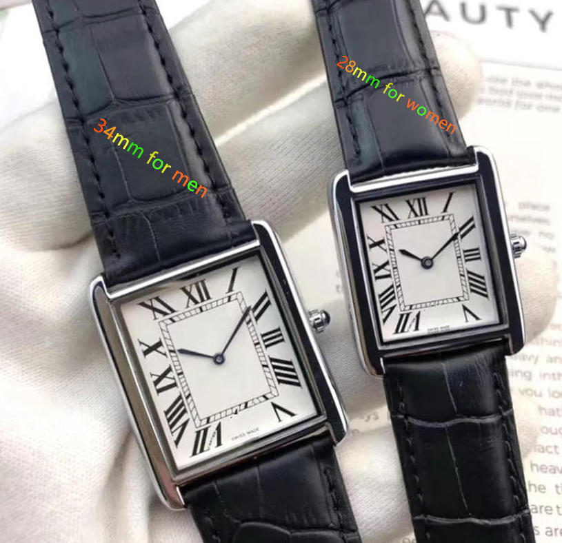 Top AAA brand C a r tier Men and Women Watches Quartz Movement Square Rose Gold Case Leather Strap Auto Date Fashion Lady Dress Watch Designer Wristwatch Montre De Luxe