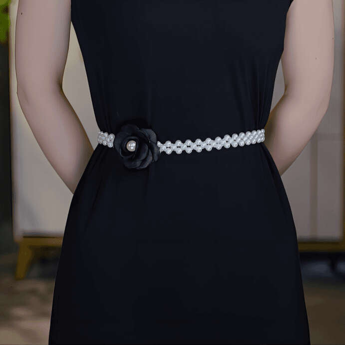 Belt Women Pearl Chain High-End Waist Cincher Korean Style Rhinestone Lazy Elastic Belt Accessory for Dresses Vintage Elegant Waistband