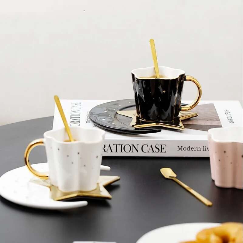 Ceramic Mugs Drinking Utensils Creative Star Moon Design Coffee Tea Latte Mug Office Home Kitchen Breakfast Milk Cup Decor Gifts