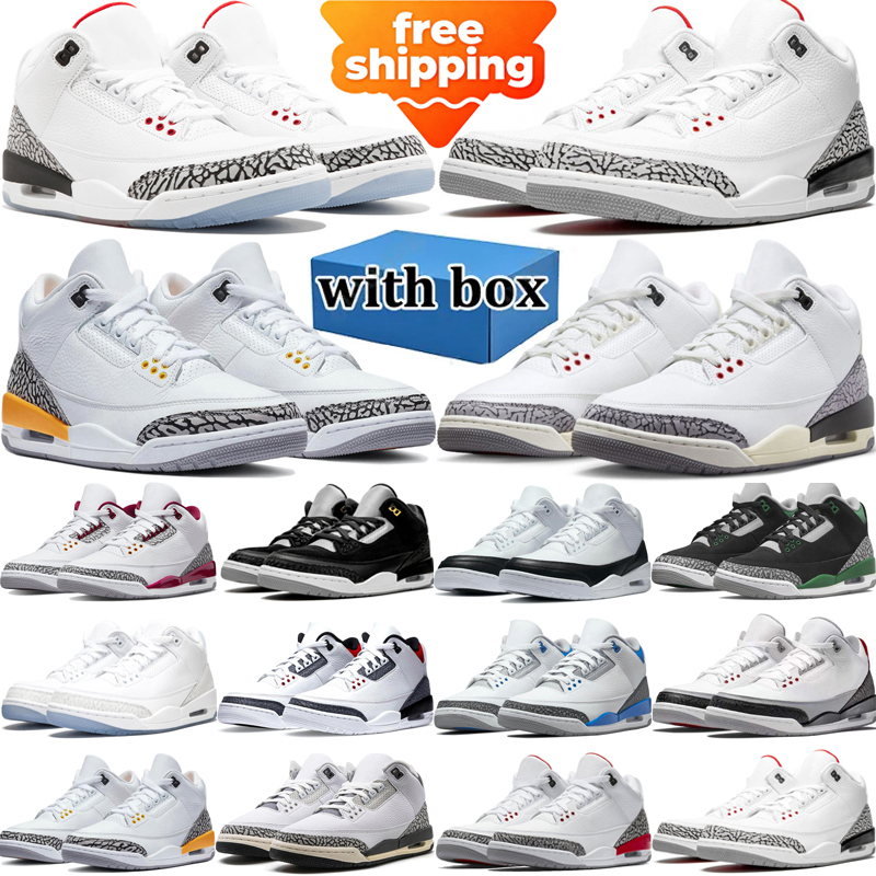 free shipping designer basketball shoes 3s mens sneakers 3 woman trainers Fire Red Black Cat White Cement Original fashion shoe with box