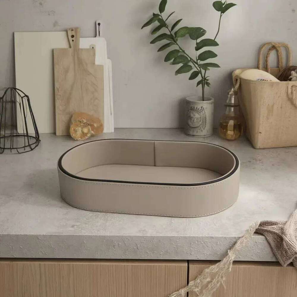 PU Leather Storage Entrance Jewelry Organizer Box Desktop Cosmetics Miscellaneous Tray Home Living Room Decoration