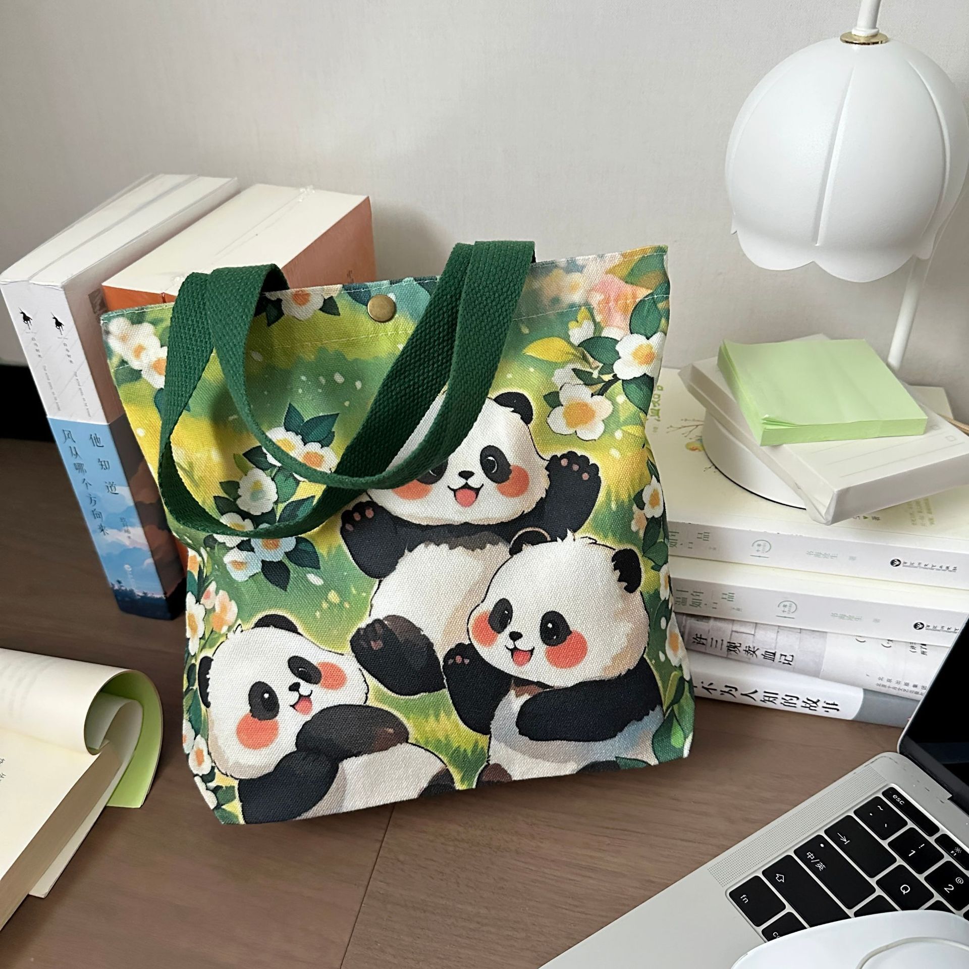 Cute Panda Small Tote Fashionable Outing Canvas Cartoon Lunch Bag Commuting Fashion Gift Handbag