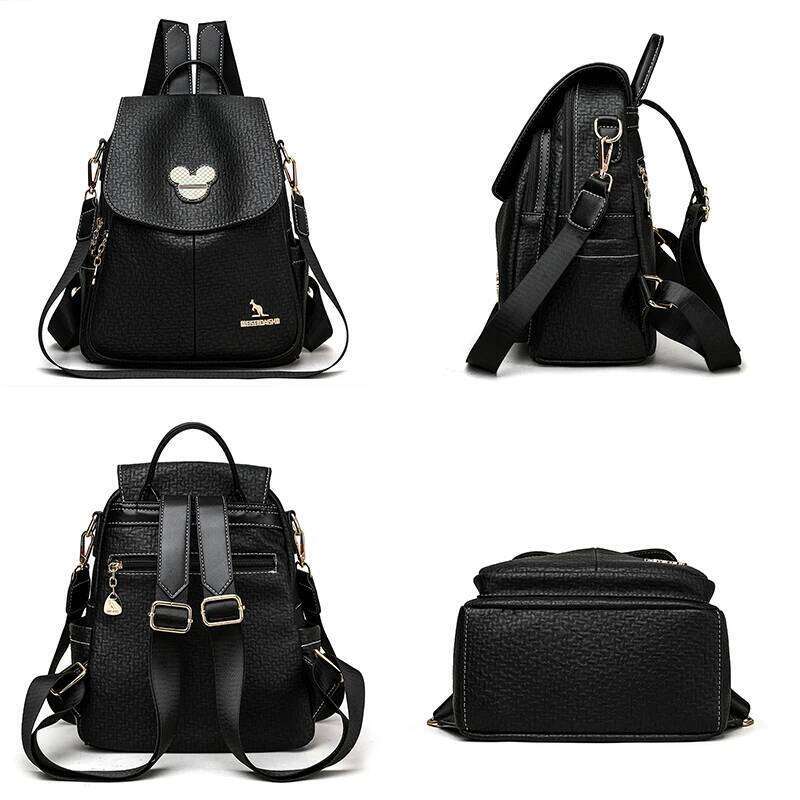 2024 Luxury Travel Fashion School Bag Multiple Pockets Leather Brand Women Classic Backpack Girls Mochilas Feminina Z260124