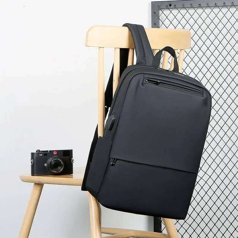 Rilibegan Classic Solid Business Quality Nylon Waterproof Travel USB Charging Laptop Backpack Bag Men Z260124