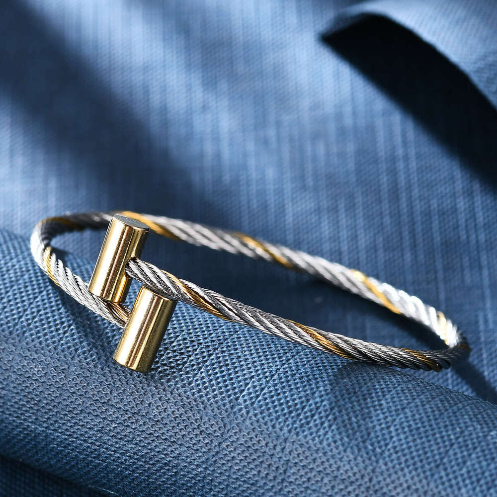 New Titanium Wire Rope Bracelet for Women Open Designer Bangle Stainless Steel Fashion Simple Jewelry Woven