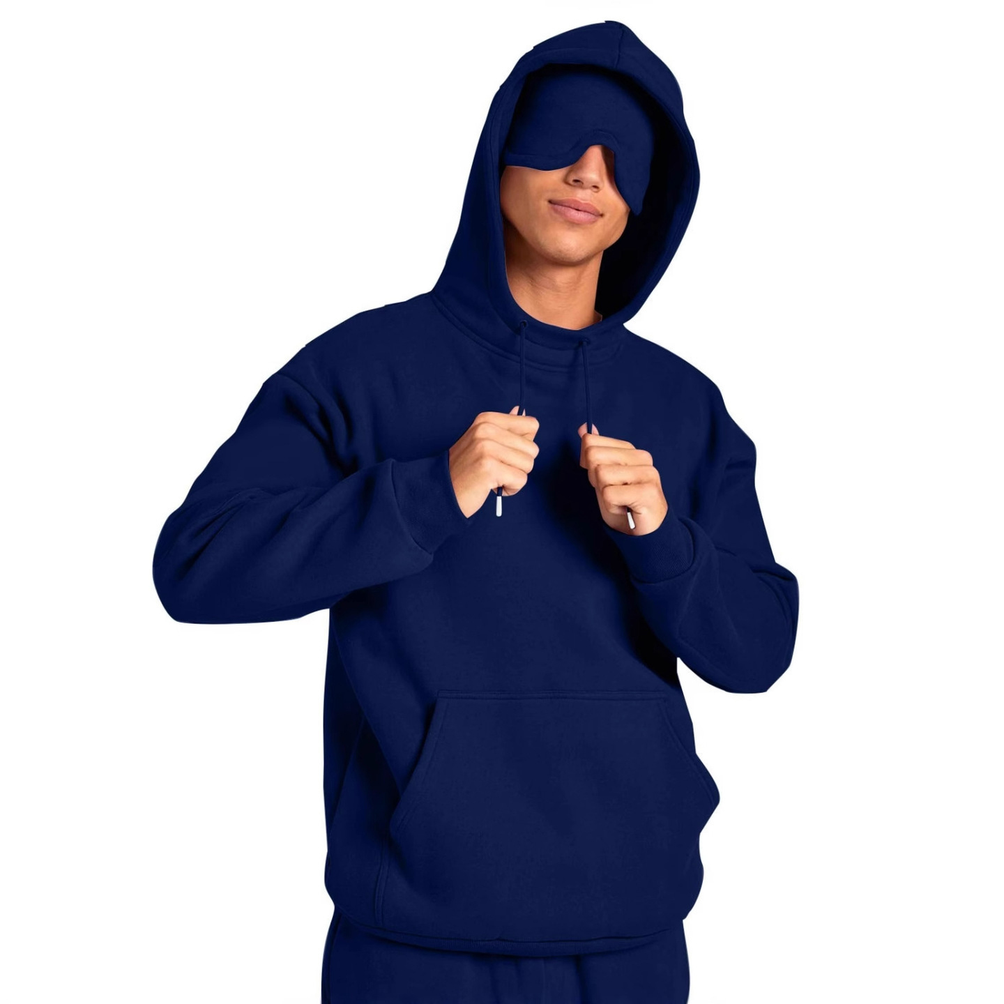 Men's new solid color men's autumn and winter casual sportswear with eye mask hooded sweatshirt